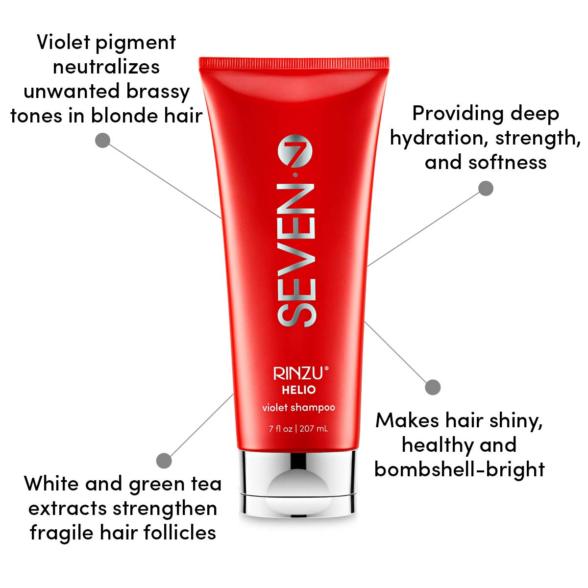 SEVEN Hair Care Rinzu Helio Violet Shampoo for Women & Men with Green Tea & Amino Acid, Purple Shampoo for Blonde Hair & Brassiness, Sulfate + Paraben Free, Cruelty Free, Made in USA, 7 oz