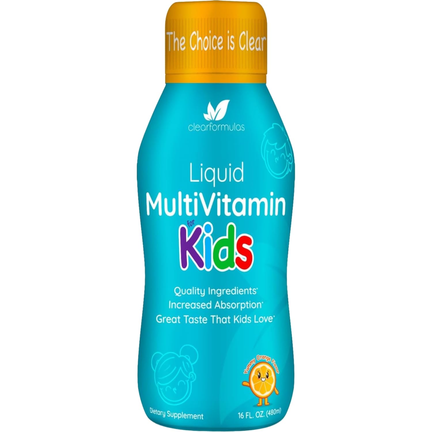 Sugar Free Liquid Multivitamin for Kids - High Absorption Kids Liquid Multivitamin with Vitamins A C D E & B Complex Plus Quercetin Immune Support Complex - 3rd Party Tested - Orange Flavor (1 Month)