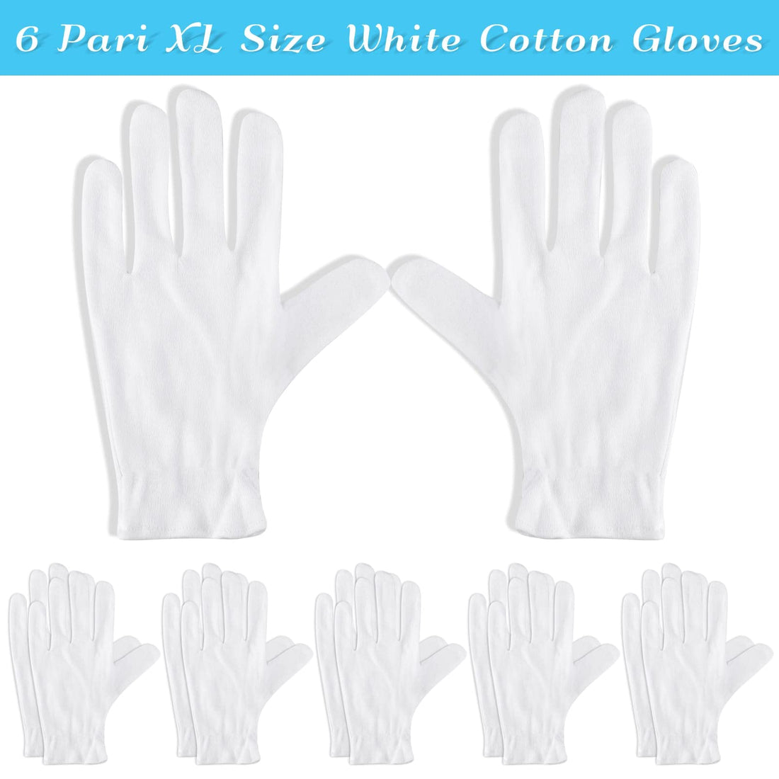 Paxcoo 6 Pairs XL White Cotton Gloves for Dry Hand Moisturizing Cosmetic Eczema Hand Spa and Jewelry Inspection