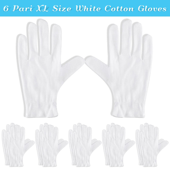 Paxcoo 6 Pairs XL White Cotton Gloves for Dry Hand Moisturizing Cosmetic Eczema Hand Spa and Jewelry Inspection