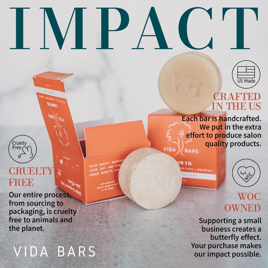 VIDA BARS Growth Solid Shampoo Bar for Curly, Thinning Hair | Natural, Color Safe, Moisturizing Vegan Handmade in the USA (Bergamot & Rosemary Scent)