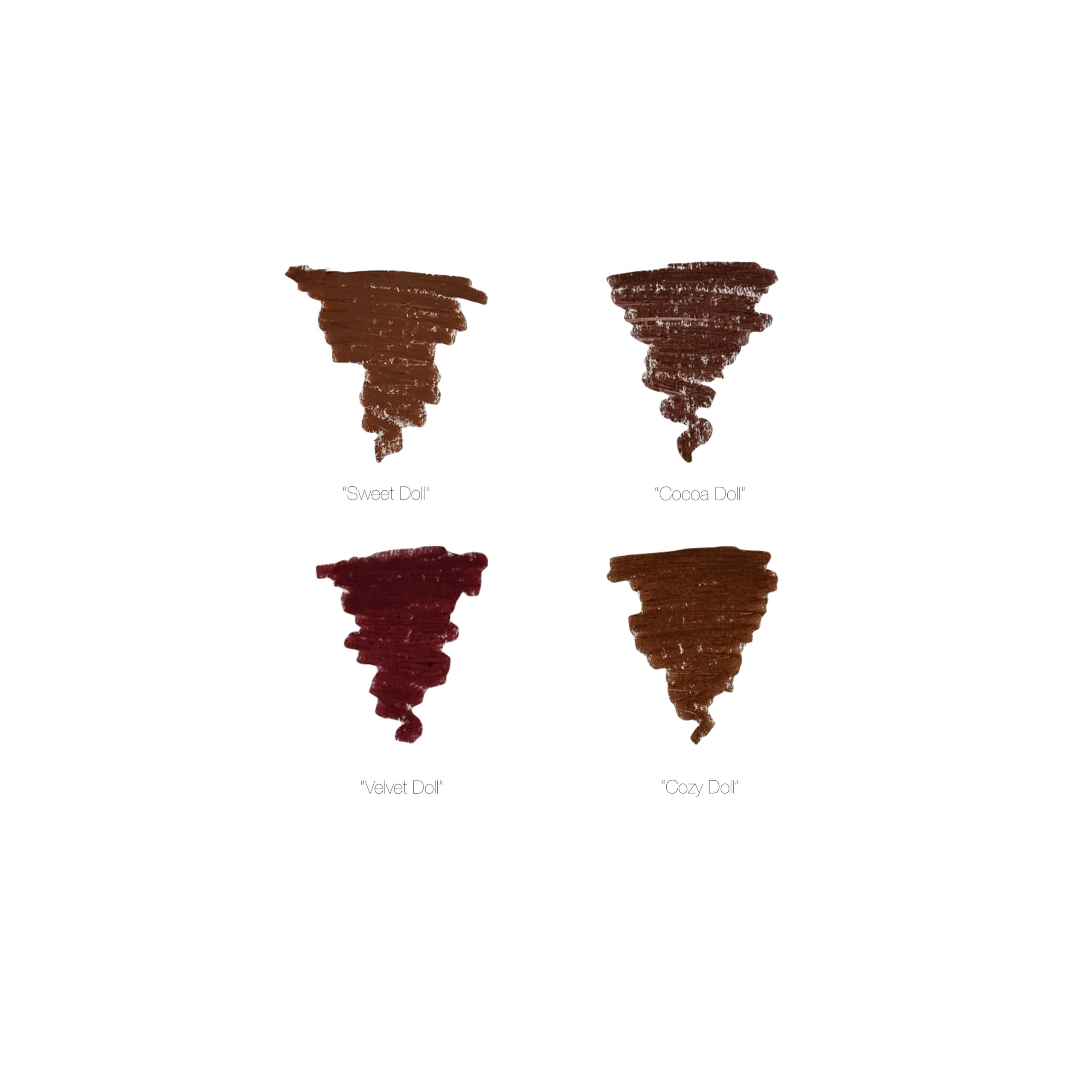 DOLLSTHETIC® - 4 Premium Brown Wooden Lip Liners, Creamy & Long-Lasting, Matte Finish, Vegan & Cruelty-Free (Cocoa Doll, Sweet Doll, Velvet Doll, Cozy Doll)