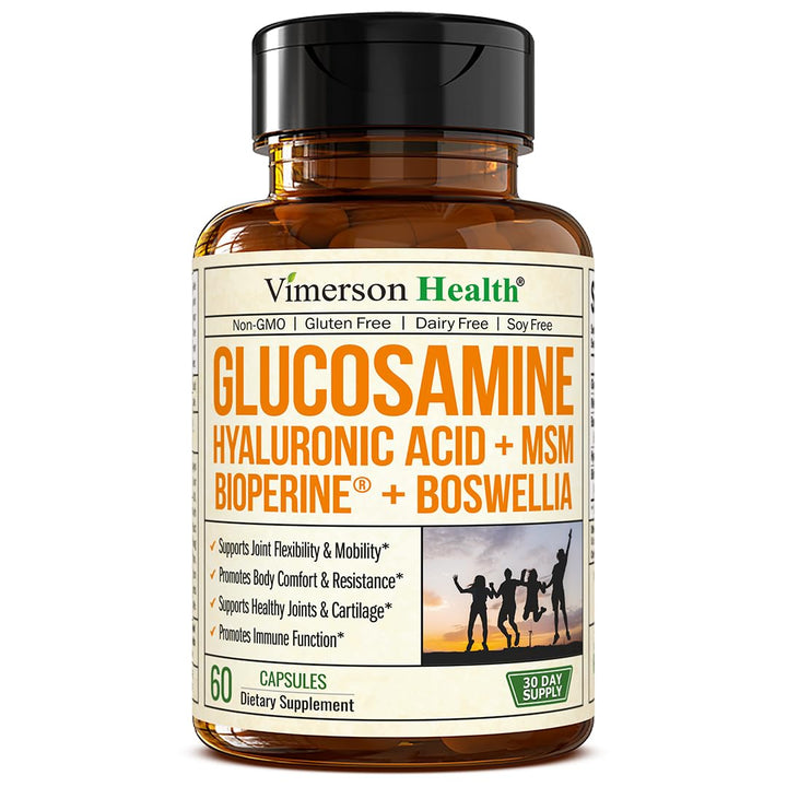 Glucosamine Sulfate with Hyaluronic Acid, Bioperine, MSM & Boswellia. 5-in-One Joint Support Supplement. Antioxidant & Inflammatory Support - Joint Health, Flexibility and Comfort. 60 Capsules