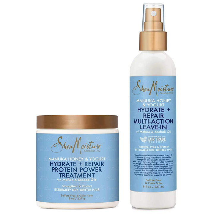 SheaMoisture Manuka Honey & Yogurt Hydrate + Repair Bundle –Protein Power Treatment & Multi-Action Leave-In Conditioner, 8 Oz Ea (2 Piece Set)