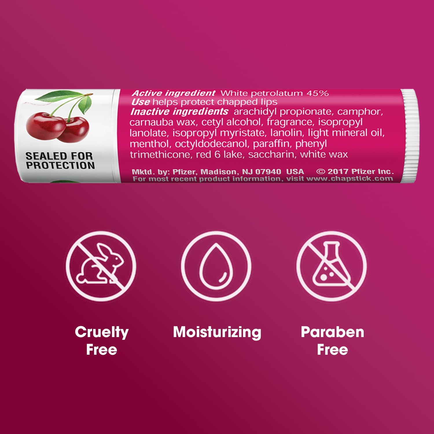 ChapStick Classic Cherry Lip Balm –Fruity & Sweet Lip Moisturizer for Dry Lips, 0.15 Oz