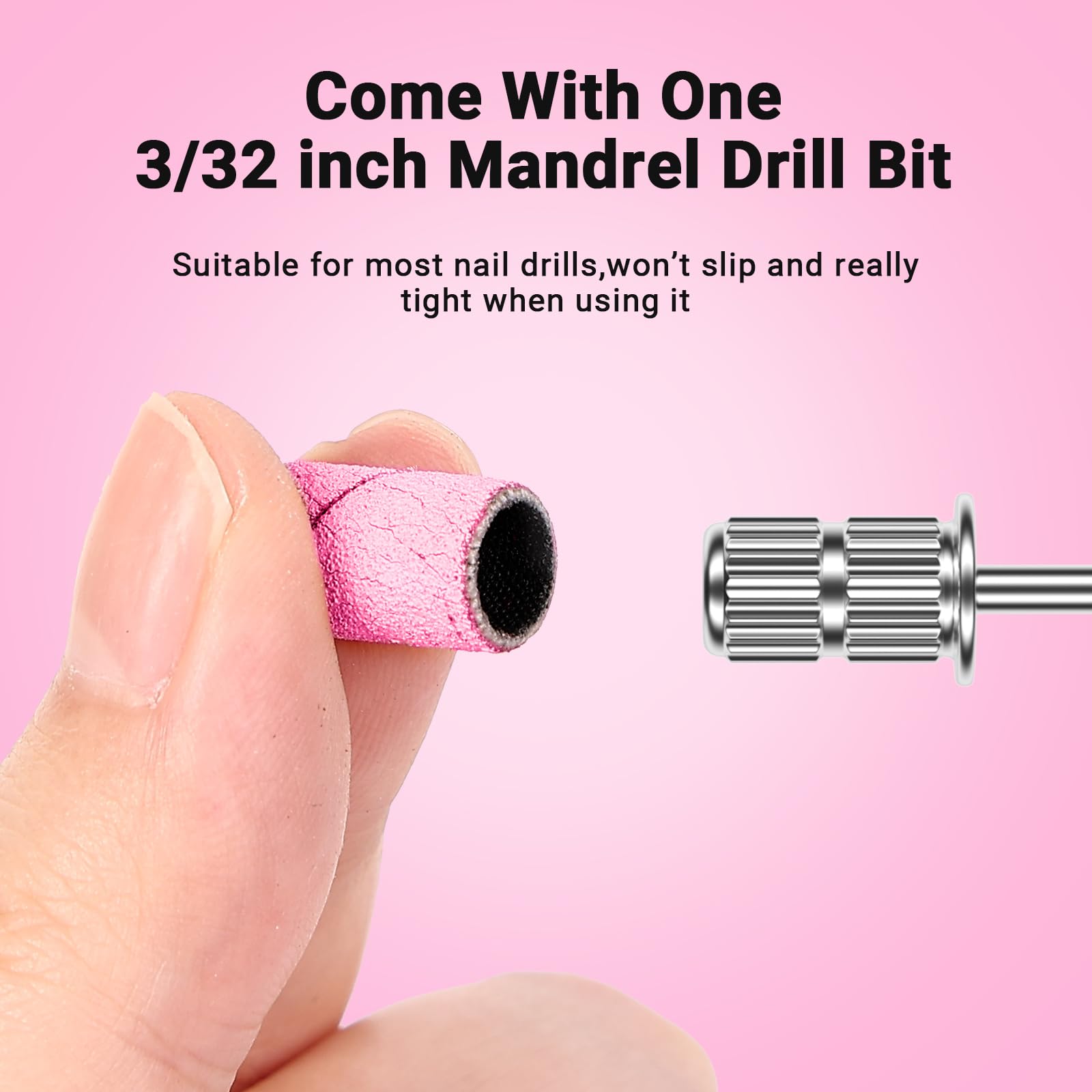 MelodySusie 100 Pcs Nail Drill Bits Sanding Bands for Nail Drill 180 Fine Grit Nail File Sanding Bands for Acrylic Nails Gel Manicures and Pedicure,Light Pink