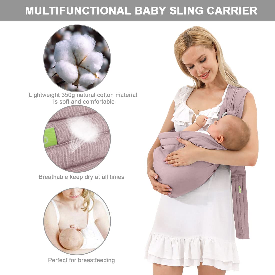 Baby Carrier-Baby Wraps Carrier-Baby Sling,Soft Adjustable Ring Slings for Newborns Infants, Breathable Multi-Functional Sling for Mom&Dad Support Babies Under 36lbs-Pink