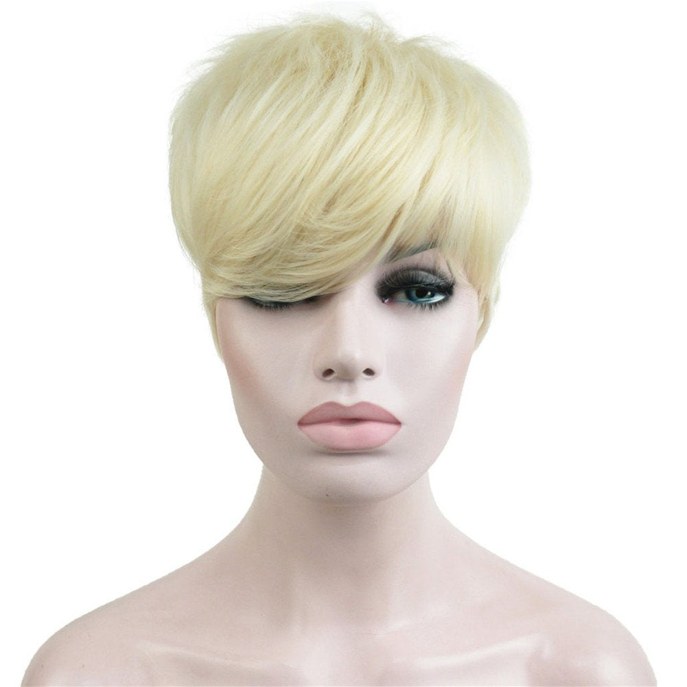#613: Aimole Synthetic Short 6 Inches Blonde Straight Wig Heat Resistant Full Capless Hair Party Wig