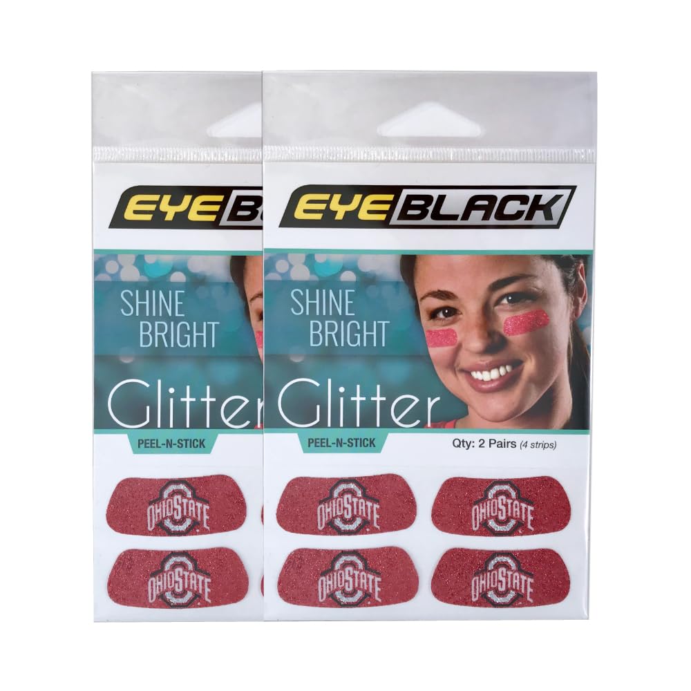 Ohio State Buckeyes NCAA Glitter Eye Black Strips, Perfect for Game Day and Tailgate (2 Pairs)