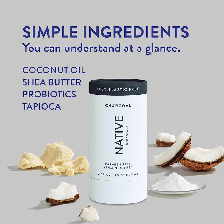 Native Plastic Free Deodorant Contains Naturally Derived Ingredients, 72 Hour Odor Control | Deodorant for Women and Men, Aluminum Free with Baking Soda, Coconut Oil and Shea Butter | Charcoal