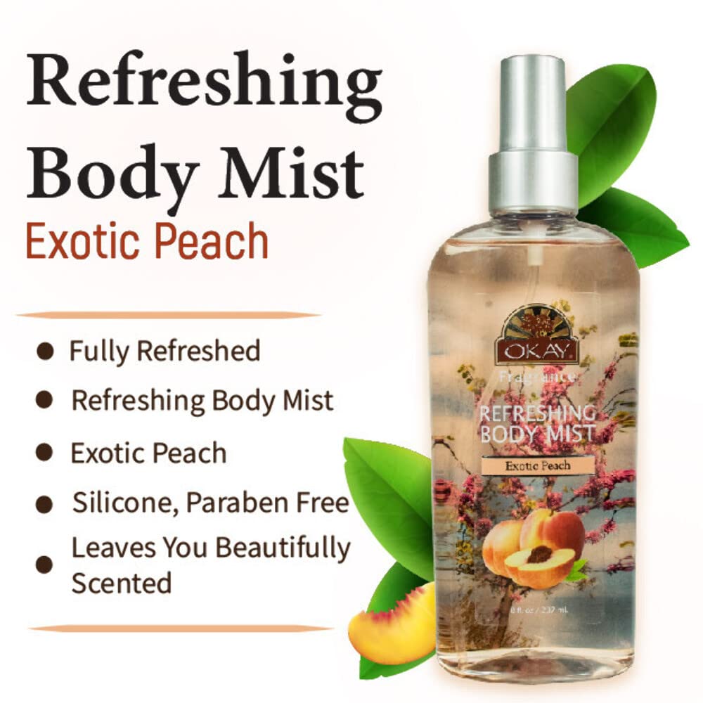 Okay Refreshing Body Mist, Exotic Peach, 8 Ounce
