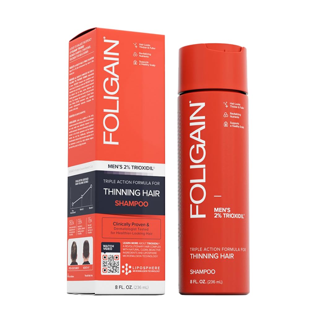 Foligain Triple Action Shampoo For Thinning Hair, Men’s Volumizing Shampoo, with 2% Trioxidil 8 Fl. Oz.