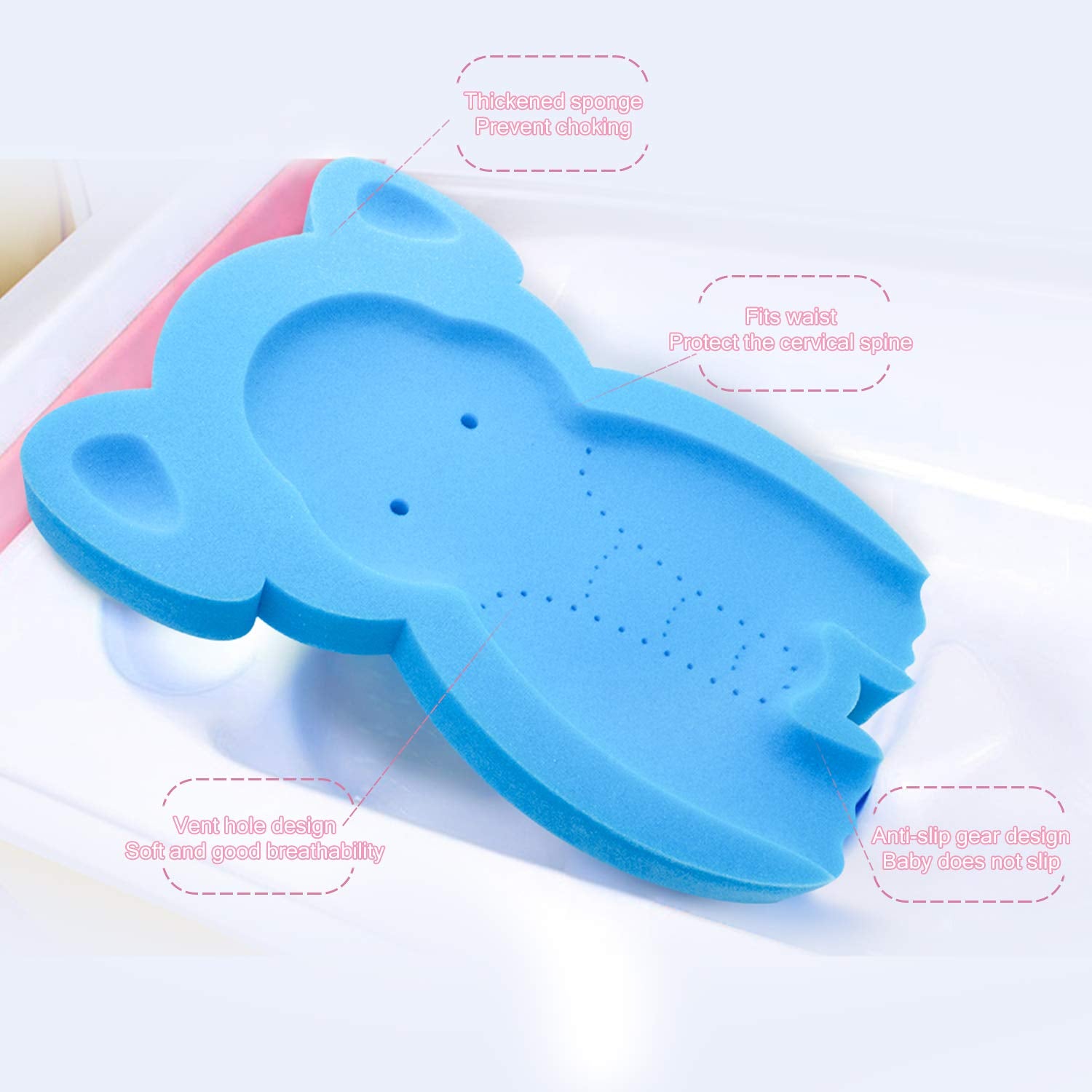 HALLO Soft Infant Bath Sponge Elephant Baby Bath Mat Newborn Comfy Foam Skid-Proof Cushion Odor Free(Blue)