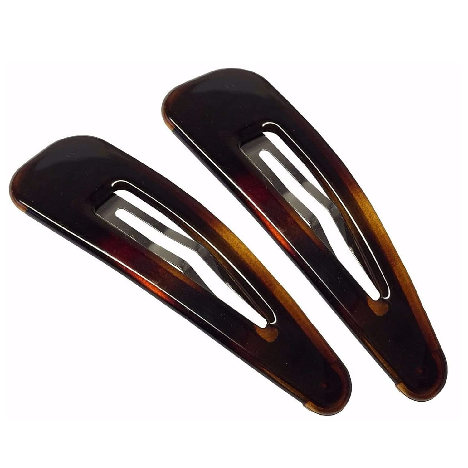 Parcelona French CLIC CLAC 2 Pieces Extra X- LARGE 3 1/4 Inch Tortoise Shell Snap Hair Clip Pins