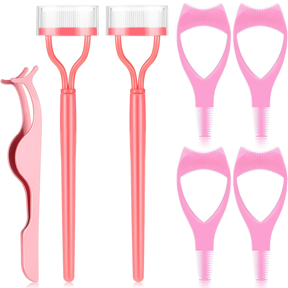 7 Pieces Eyelash Mascara Tool, Mascara Applicator Lash Guard Plastic,Eyelash Comb Separator Curler Tool Eyelash Tweezers Lash Extension for Women Girls (Pink)