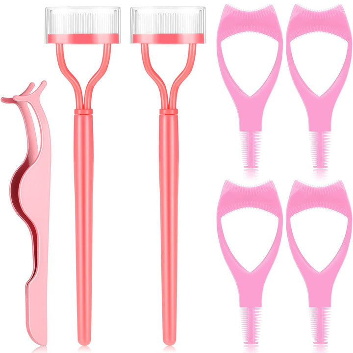 7 Pieces Eyelash Mascara Tool, Mascara Applicator Lash Guard Plastic,Eyelash Comb Separator Curler Tool Eyelash Tweezers Lash Extension for Women Girls (Pink)