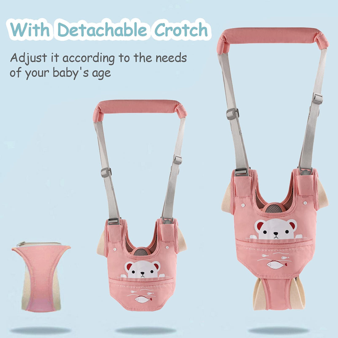 Ocanoiy Baby Walking Harness Handheld Baby Walker Assistant Belt Adjustable Toddler Infant Walker Safety Harnesses Standing Up and Walking Learning Helper with Detachable Crotch for 9-24 Month (Pink)