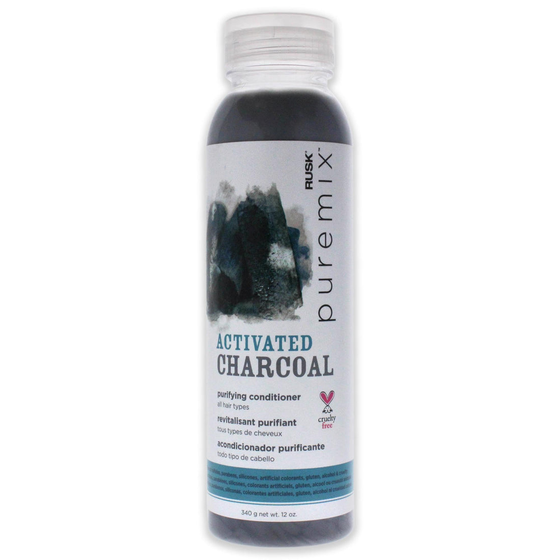 RUSK Puremix Activated Charcoal Purifying Conditioner, Cleanses and Absorbs Excess Oil, Dirt, and Gunk Without Stripping Natural Oils, 12 oz