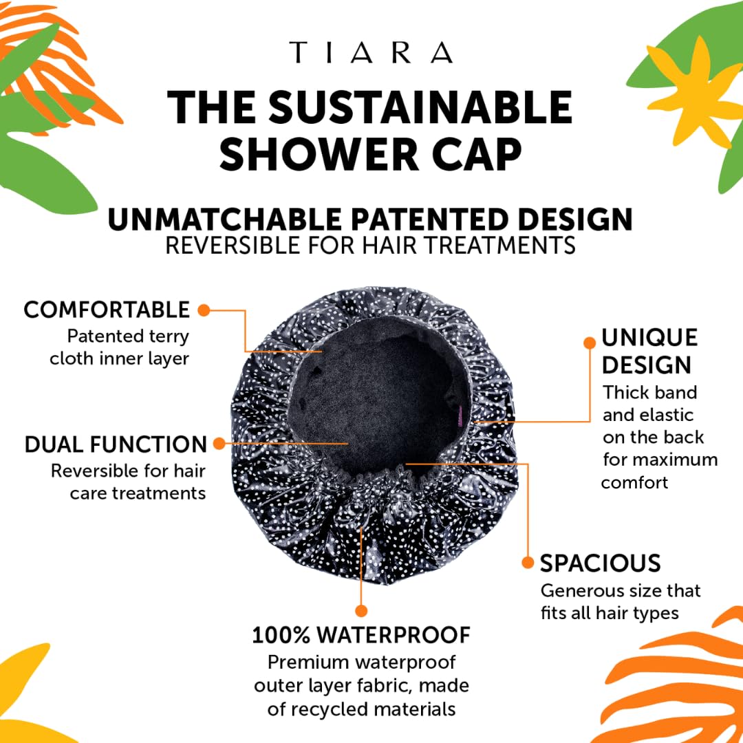 Patented Luxury Shower Cap - TIARA Shower Cap - Shower Cap for Women - Waterproof, Reusable Shower Caps - Dots