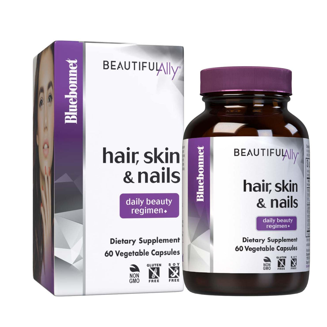 Bluebonnet Nutrition Beautiful Ally Hair, Skin & Nails, Hydrolyzed Collagen from Grass Fed Cows, Collagen Peptides Type 1 & 3, Non GMO, Gluten Free, Soy Free, Milk Free, Kosher, 60 Vegetable Capsules