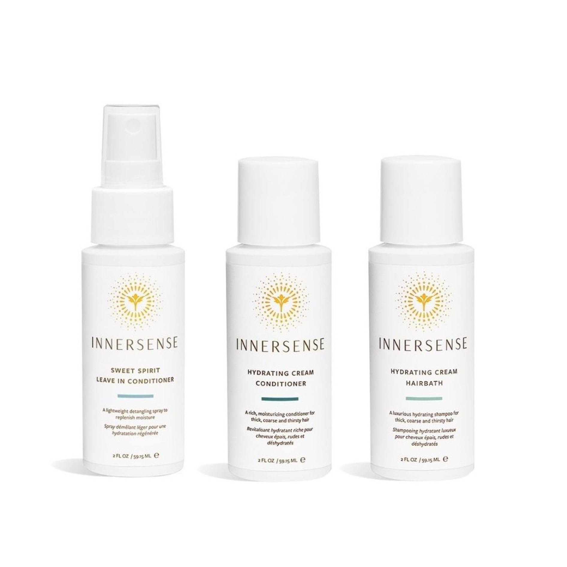 Innersense Organic Beauty - Hydrating Travel Hair Trio | Non-Toxic, Cruelty-Free, Clean Haircare (Hydrating Cream Hairbath + Conditioner, Sweet Spirit Leave-In Conditioner) PACKAGING MAY VARY