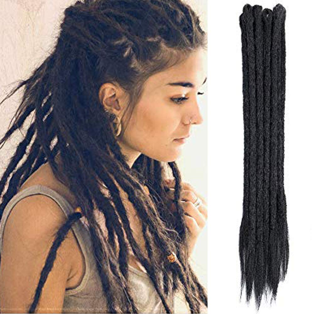Dsoar Dreadlock Extensions For Women/Men 20 Inch Synthetic Dreads 12 Strands Handmade Fashion Reggae Locs Hip-Hop Crochet Dreadlocks(1#,Black Color)