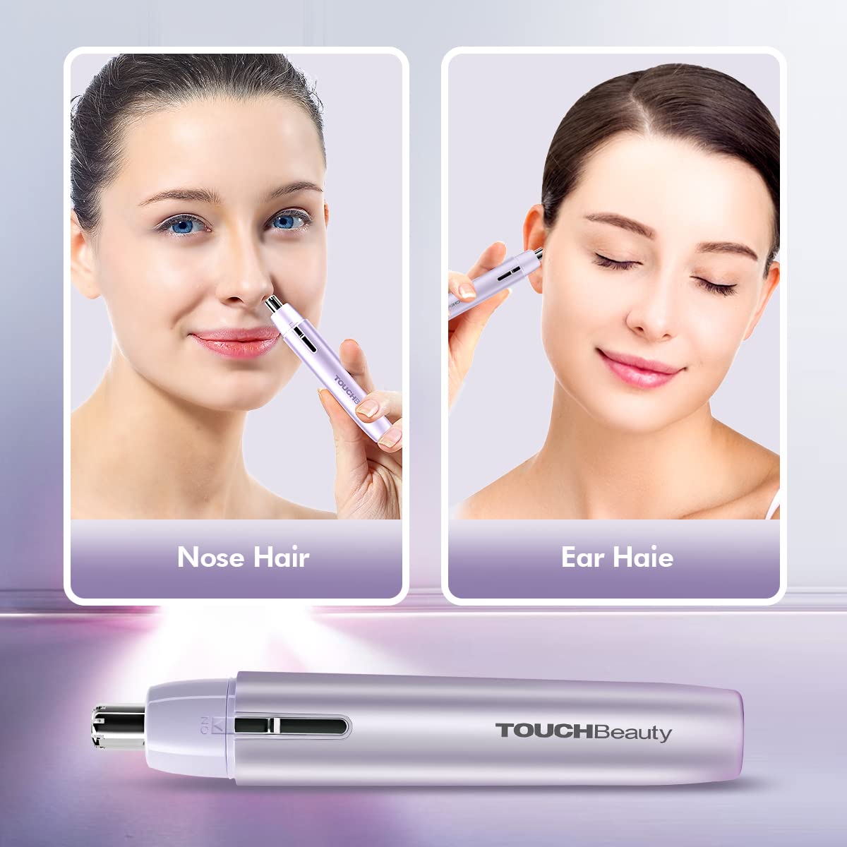 TOUCHBeauty Portable Ear Nose Hair Trimmer for Women 14500 RPM Faster Motor Painless Safe Trimming System Mini Sized Battery Powered Purple TB-2051