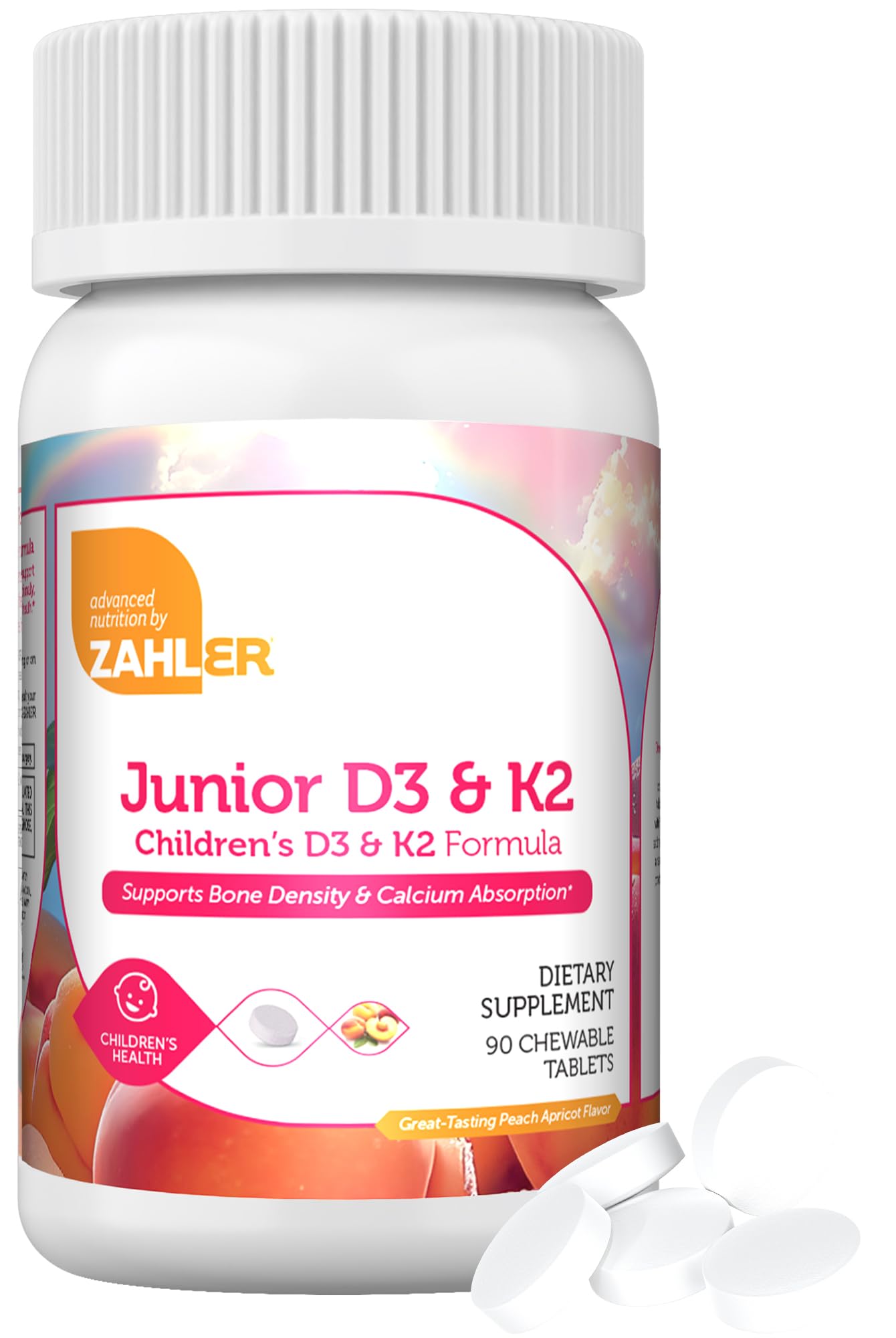 Zahler - Junior Vitamin D3 + K2 Chewable Tablets for Kids| Vitamin D for Kids 2000 IU | Delicious Vitamin D K2 Chews to Support Healthy Bones & Teeth - Kosher, Less Sugar Than Gummies (90 Count)