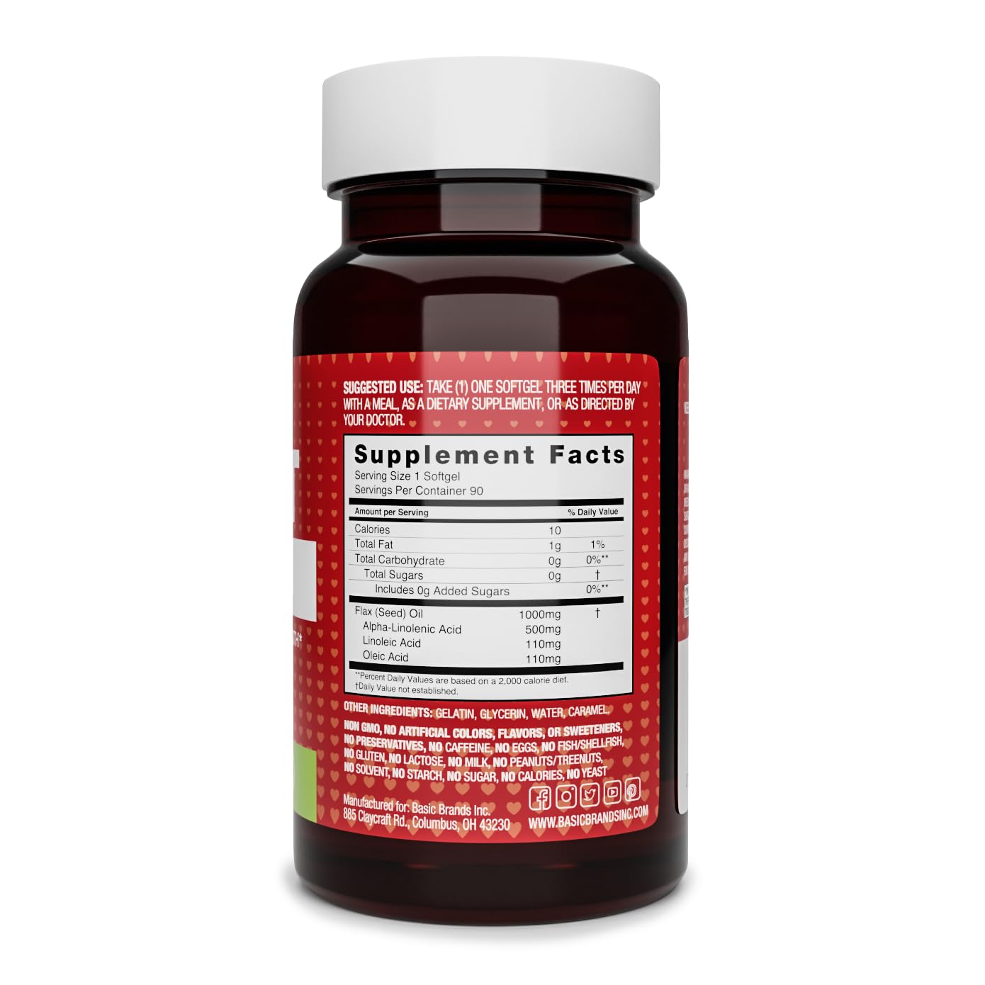 Basic Brands Smart Heart Flax Seed Oil and Ala Omega-3, 90 Count