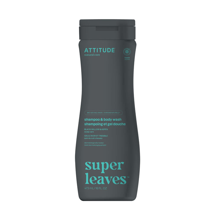 Attitude Natural Shampoo & Body Wash 2-in-1 - Scalp Care Men, Black Willow & Aspen, 16 Fluid Ounce
