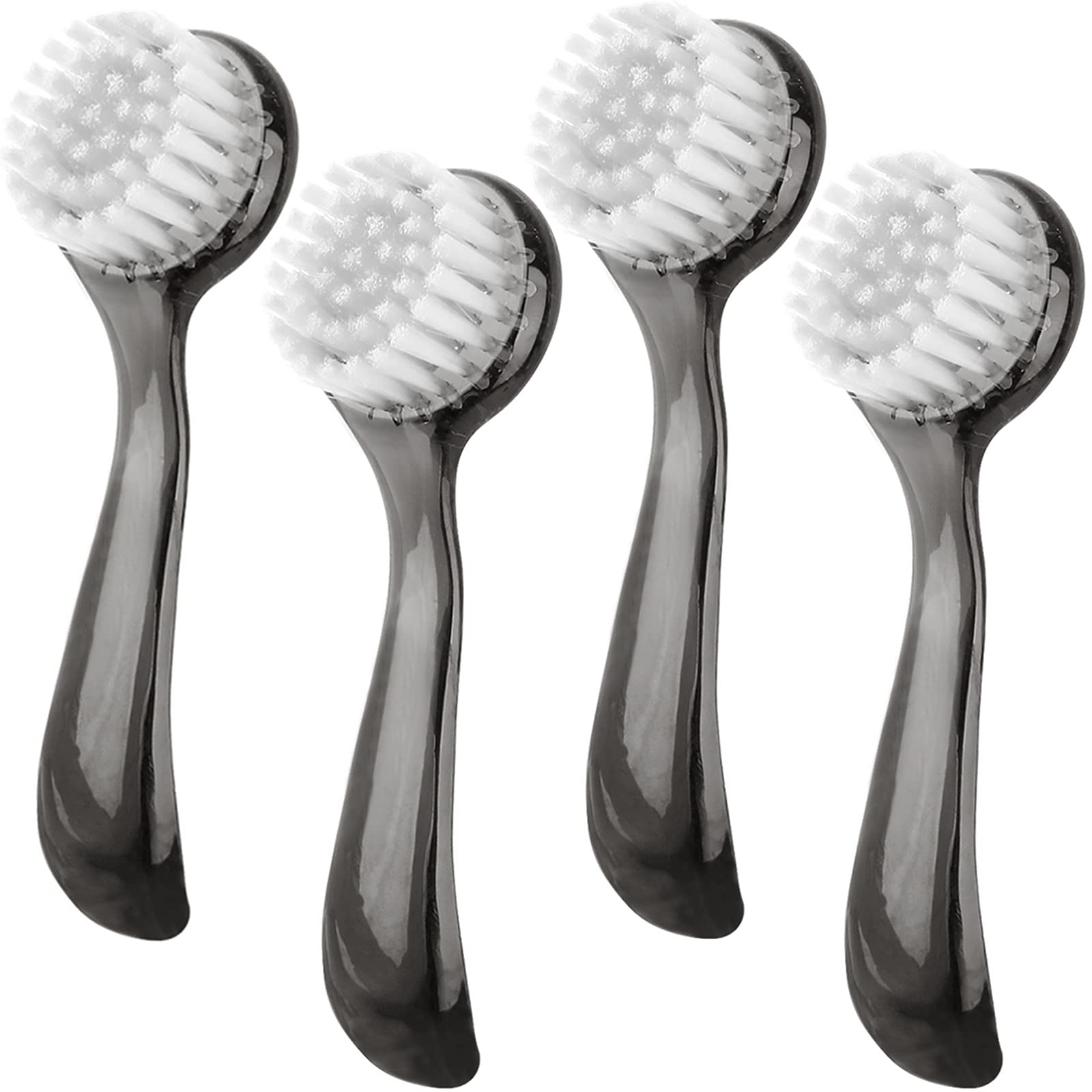 Beomeen Facial Cleansing Brush, Facial Exfoliating Brush Face Wash Scrub Exfoliator Brush for Makeup Skincare Removal, 4 Pack (Transparent Black)