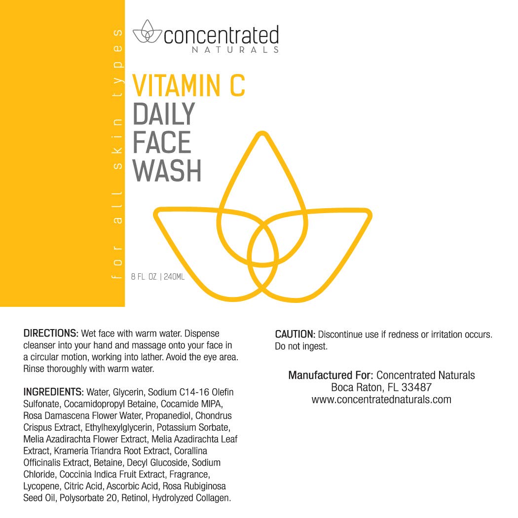 Concentrated Naturals Vitamin C Face Wash Daily Cleanser w/Marine & Plant Extracts & Retinol | Works to Help Cleaner, Brighten & Balance Complexion 8 Fl. Oz. | 240mL