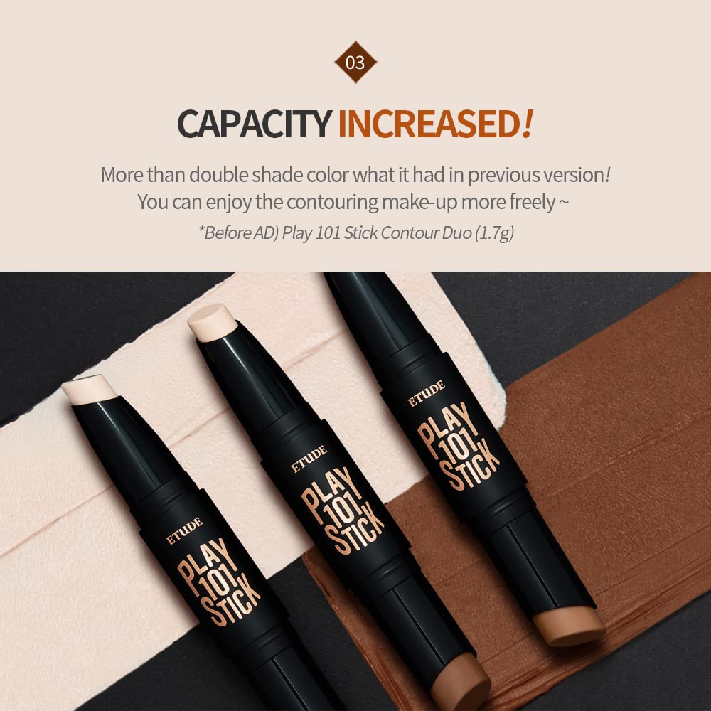 ETUDE Play 101 Stick Contour Duo - Intense | Creamy Shading and Highlighter Duo for Easy Contouring Makeup, Kbeauty, Korean Makeup, Perfect for Gift