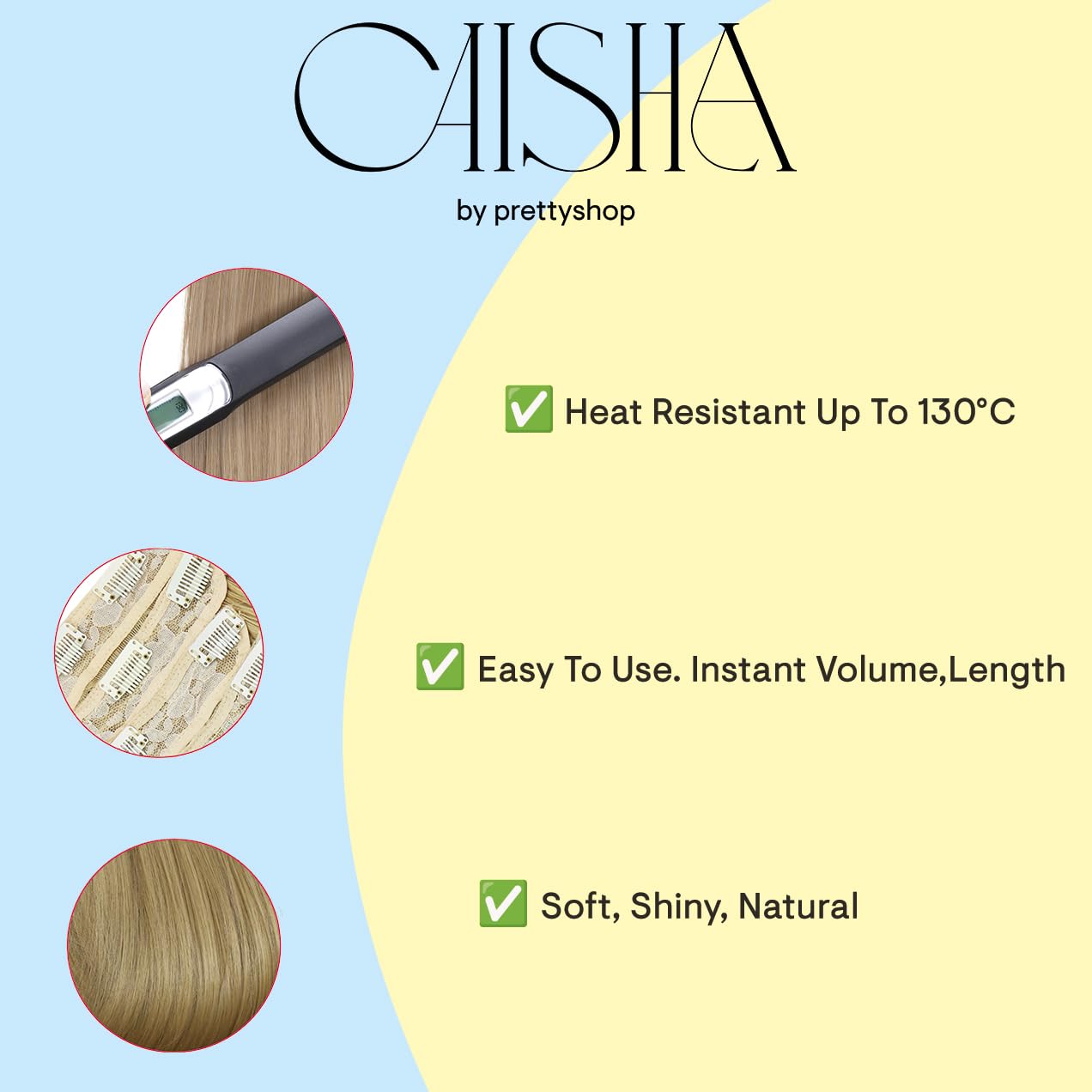 black # 1 CES 100 : PRETTYSHOP XXL Full Head Set 8 pcs 20 Clip In Hair Extensions Hairpiece Smooth Straight Heat-Resisting black # 1 CES 100