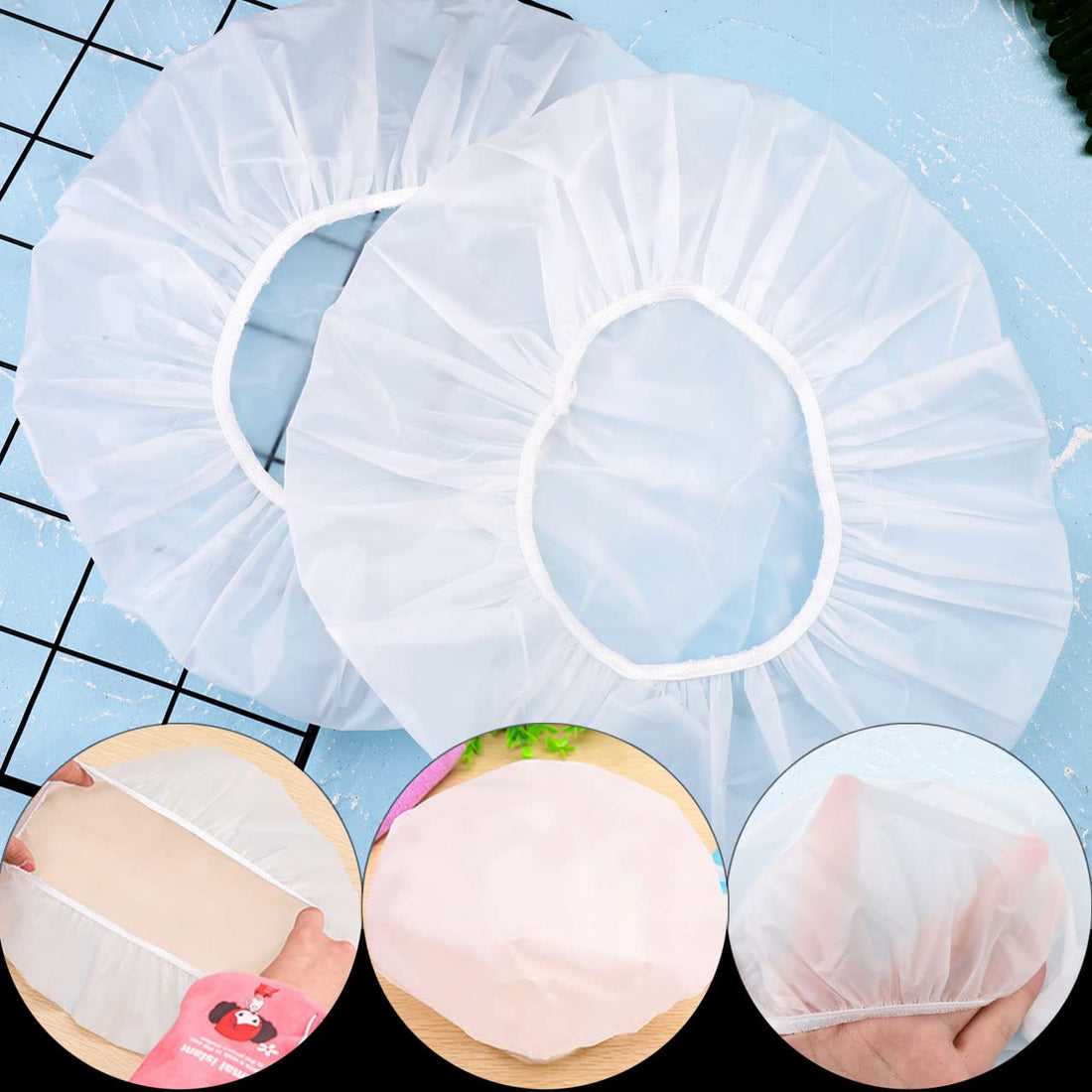 Shower Caps, 3 Pcs Waterproof Bath Caps Plastic Reusable Shower Caps Elastic Band Bath Hair Hat for Women Ladies Spa Salon