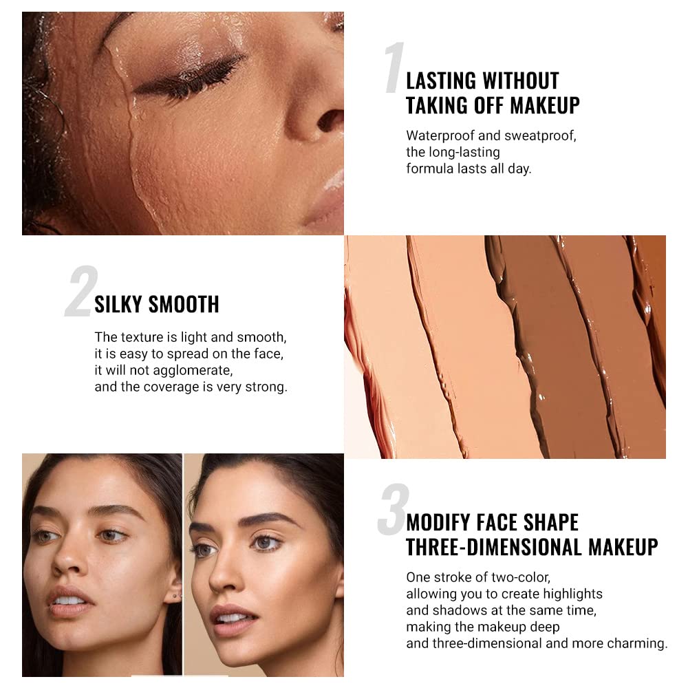 Kaely 4 Color Highlighter Contour Stick,Cream Contour Palette Kit for Beginners,Bronzer Contouring Sticks,contorno maquillaje para mujer en oferta,Concealer Stick Primer Face Makeup Brightener,01+03