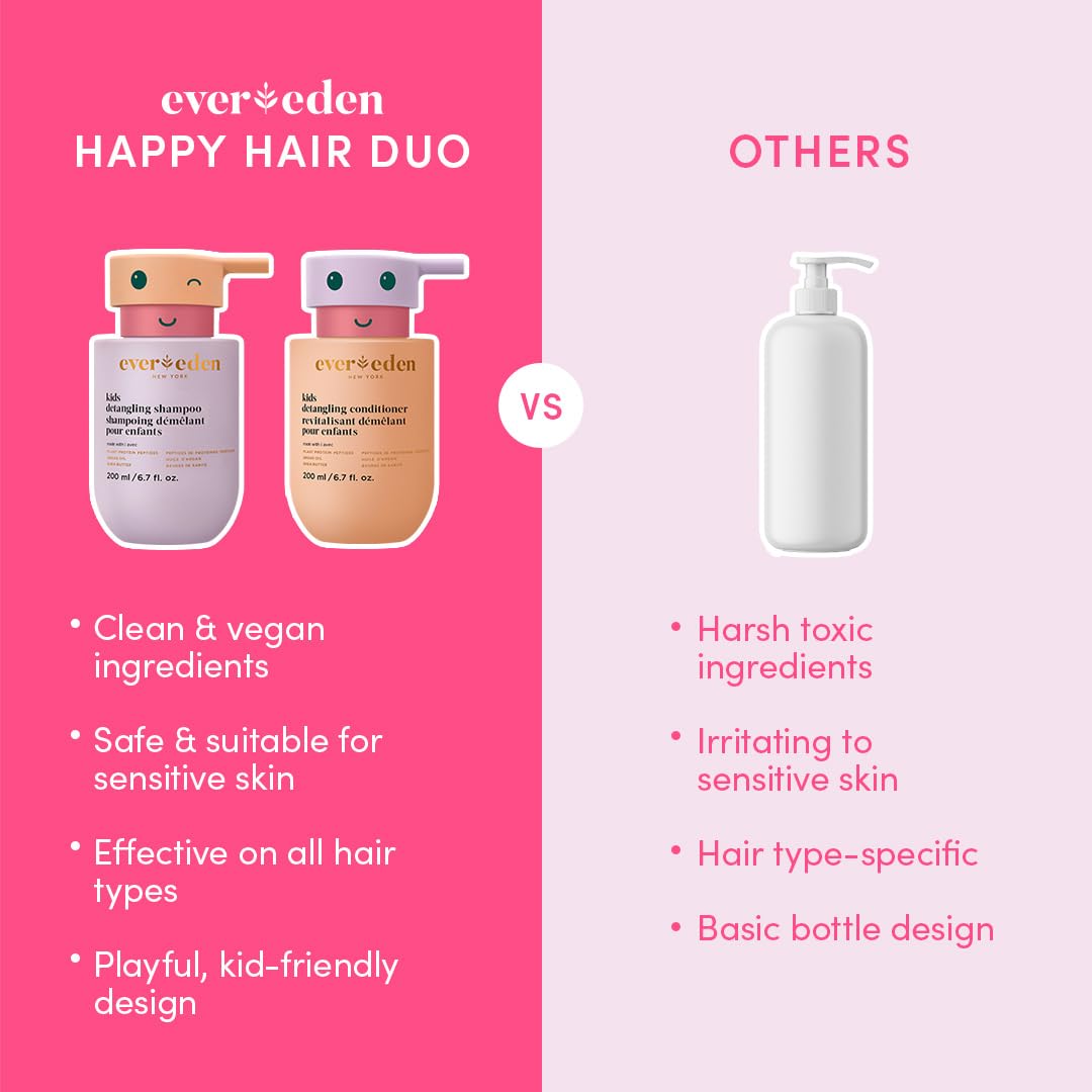 Evereden Kids Haircare Set: Hair Detangling Shampoo & Conditioner for Children Ages 3+, Plant Protein Peptides & Argan Oil, Vegan, Free from Sulfate, Paraben, Phthalate & Petrolatum