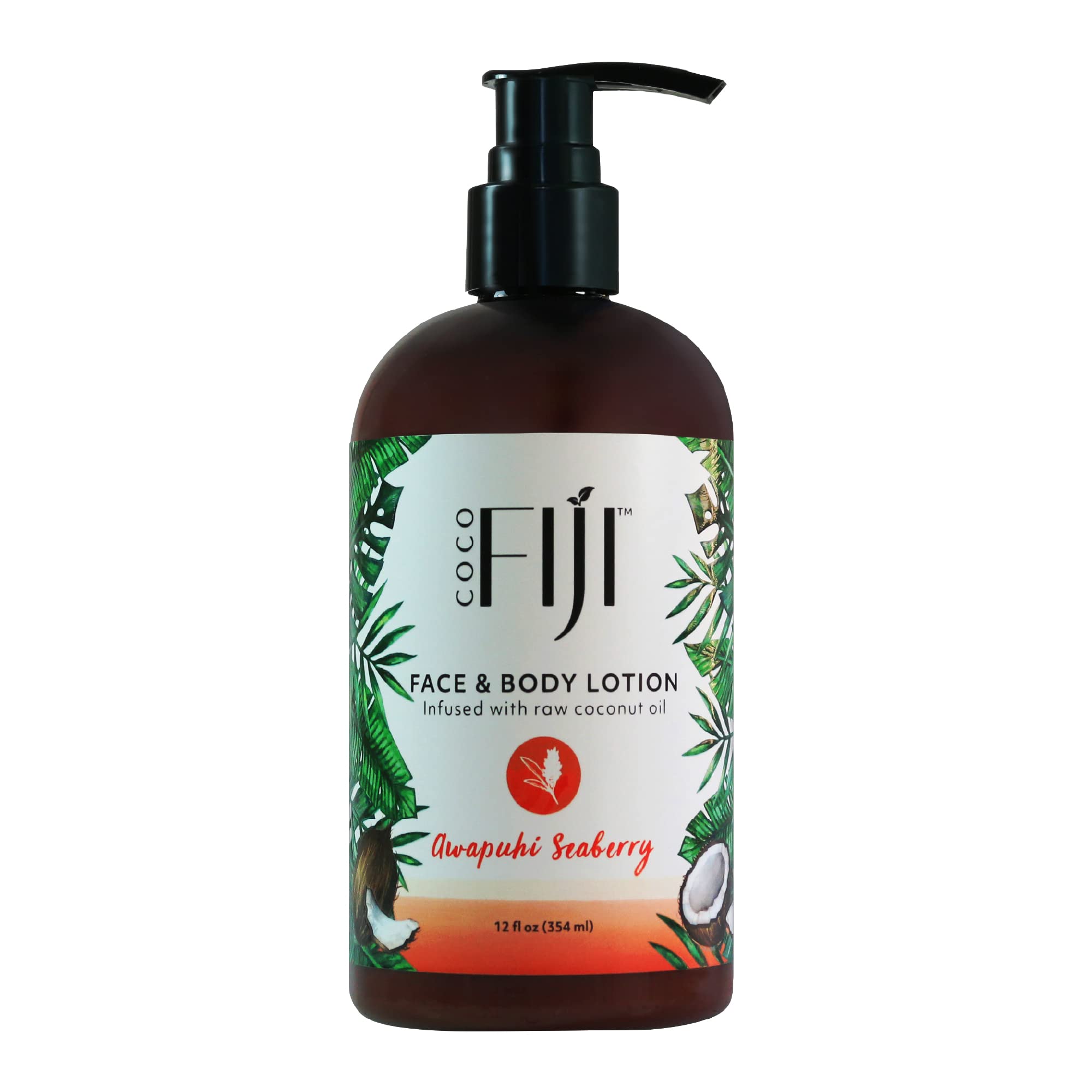 Organic Fiji Moisturizing Face and Body Organic Coconut Oil Lotion Awapuhi Seaberry 12 Ounce