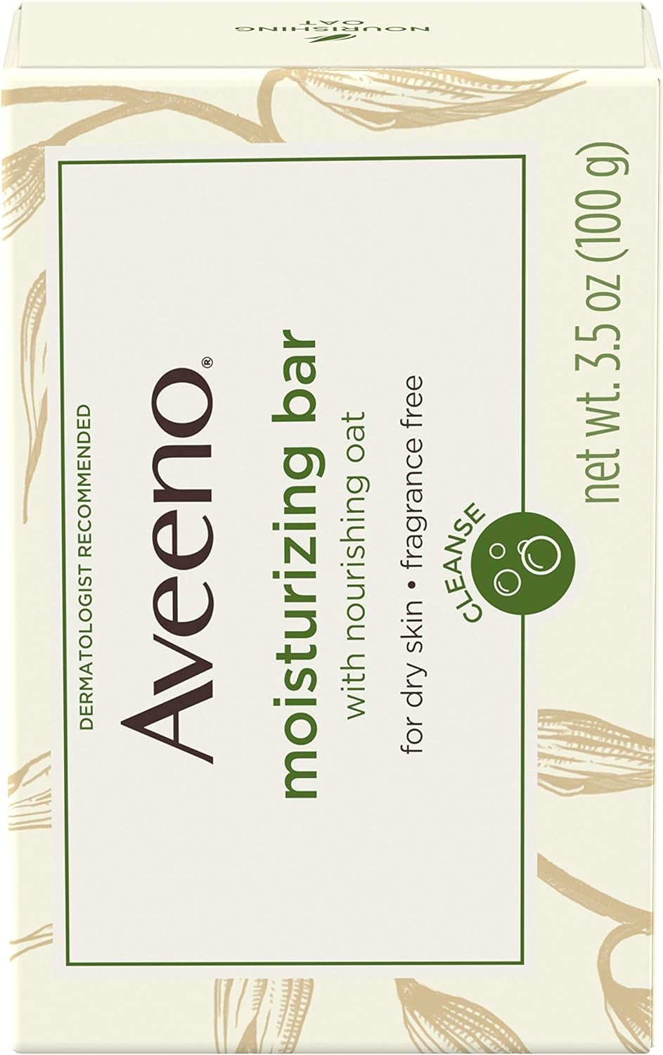 Aveeno Gentle Moisturizing Bar Facial Cleanser with Nourishing Oat for Dry Skin, Fragrance-free, Dye-Free, Soap-Free, 3.5 oz (Pack of 6)