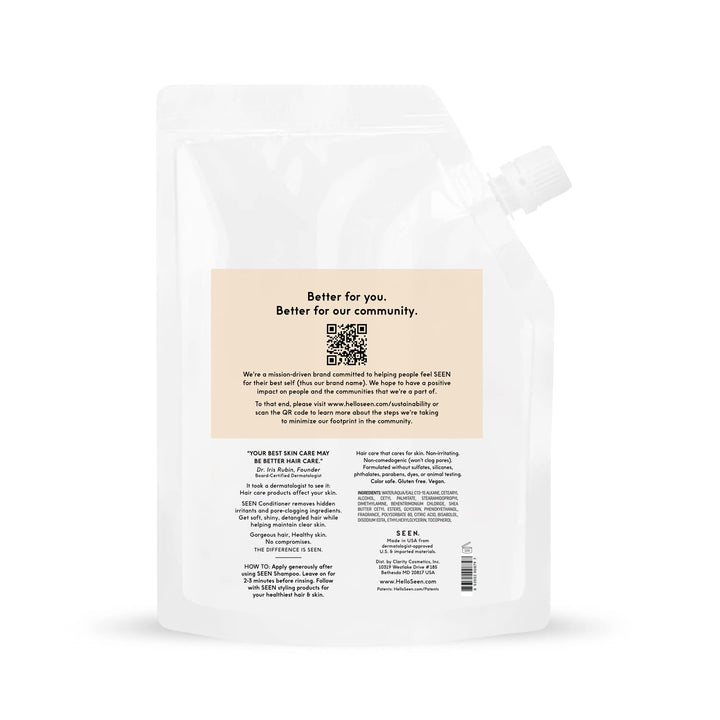 SEEN Conditioner Eco-Refill - Scented- Non-Comedogenic & Sulfate-Free Hair Conditioner- Dermatologist-Developed -Safe for Sensitive & Acne Prone Skin