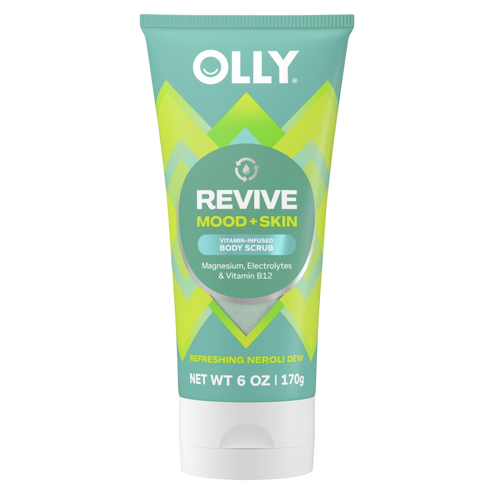 OLLY Revive Body Scrub with Magnesium, Electrolytes & Vitamin B12– Nourishing Cleanser for Skin Exfoliation, Barrier Repair, Refreshing Nerolidew Scent, 6 oz