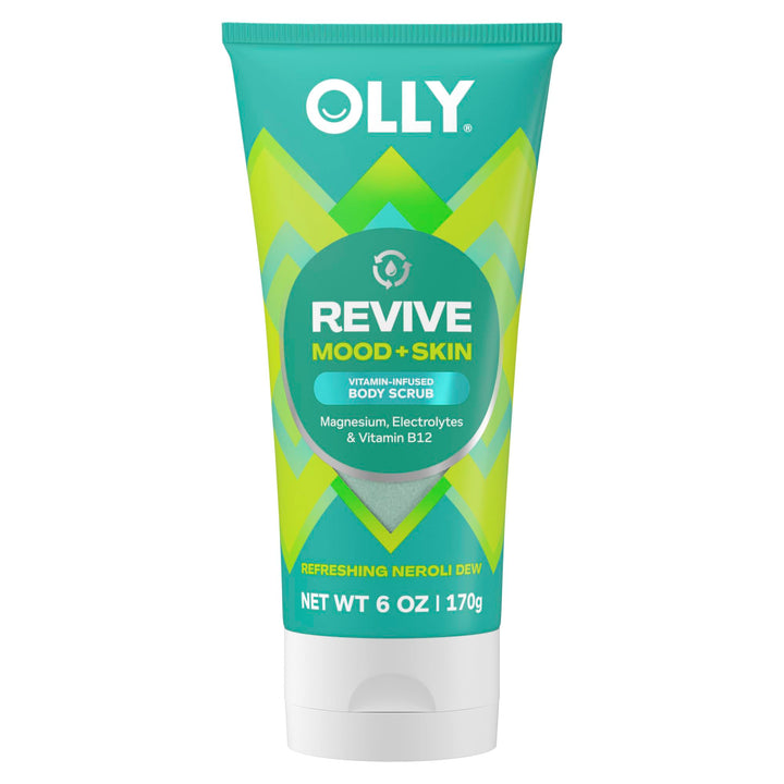 OLLY Revive Body Scrub with Magnesium, Electrolytes & Vitamin B12– Nourishing Cleanser for Skin Exfoliation, Barrier Repair, Refreshing Nerolidew Scent, 6 oz