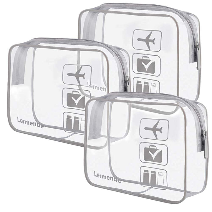 Lermende Clear Makeup Bag, TSA Approved Makeup Bag Organizer & Cosmetic Bag for Women With Zipper, Quart Size Carry On Clear Toiletry Bag Airport Compliant Toiletries For Travel (Grey)