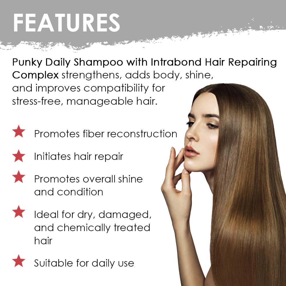 Punky Daily Shampoo with IntraBond Hair Repair Complex - Bond Repair Shampoo, Anti-Breakage, Strengthening Color-Safe & Sulfate-Free, 8.5 fl oz