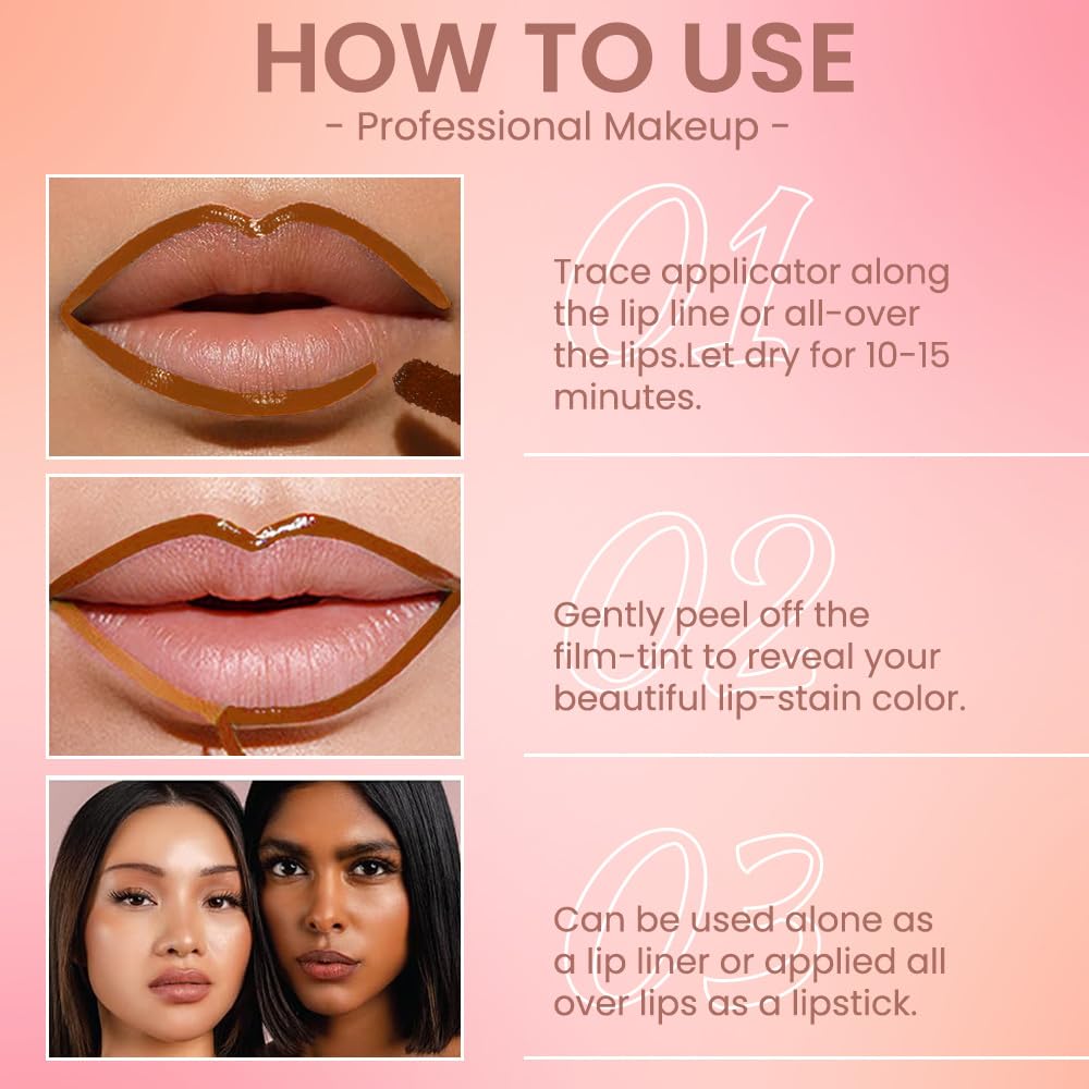 JUAAZIN Matte Liquid Lip Gloss Stain - Peel Off Lip Liner Tattoo, Orange Brown Peel Off Lip Stain, Long Lasting & Waterproof, Transfer-Proof Lip Gloss for All Skin Types 0.12 fl oz 01#