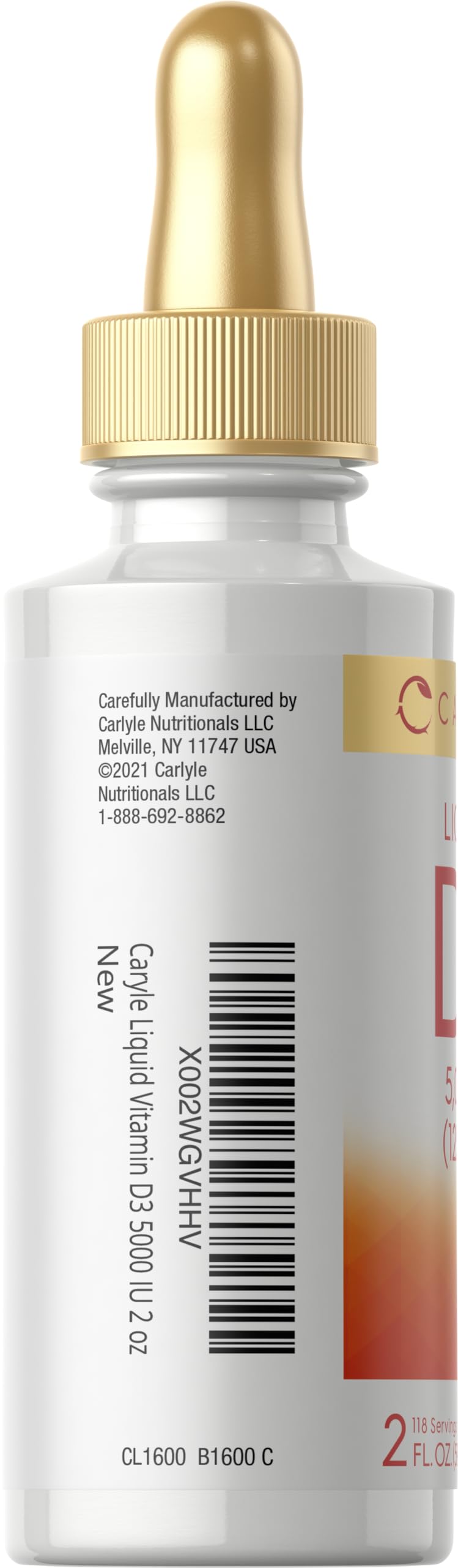 Carlyle Liquid Vitamin D3 | 5000 IU (125 mcg) | 2 Fl Oz | Vitamin D Drops for Adults | Vegetarian, Non-GMO, and Gluten Free Supplement
