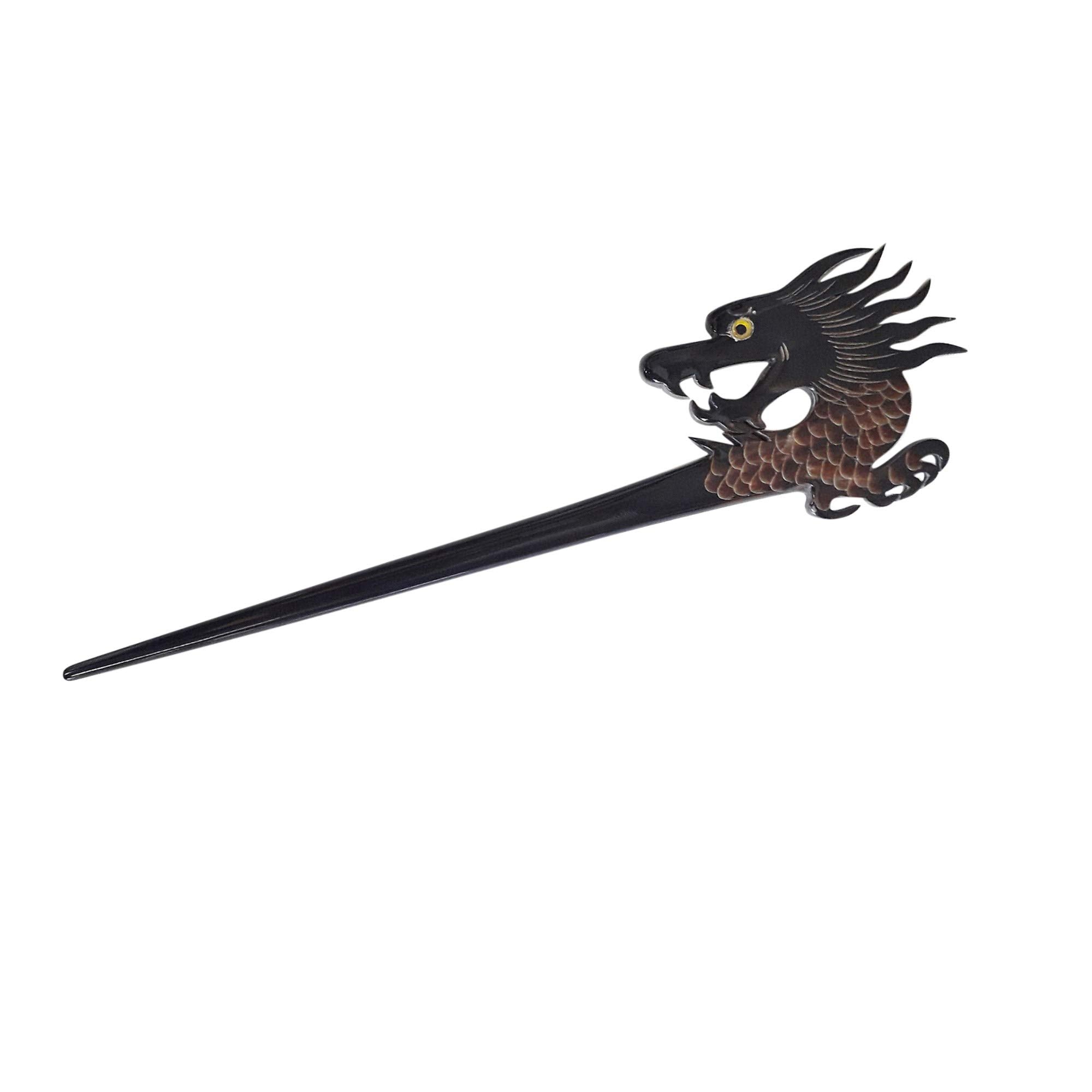 Marycrafts Black Buffalo Horn Dragon Carved Hairstick, Hair Stick, Hairpick Hair Accessories, Hair Jewelry Handmade 7