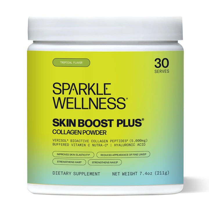Sparkle Wellness Skin Boost Plus (Tropical) [30-Serves] | Collagen Powder Supplement with VERISOL Bioactive Hydrolyzed Collagen Peptides, Vitamin C & Hyaluronic Acid