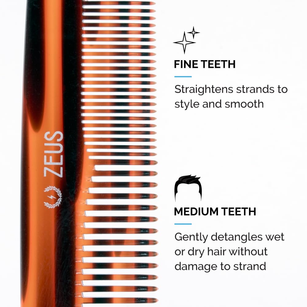 ZEUS 7.5 Handmade Large Hair Comb- Non-Static Acetate (Tortoiseshell)