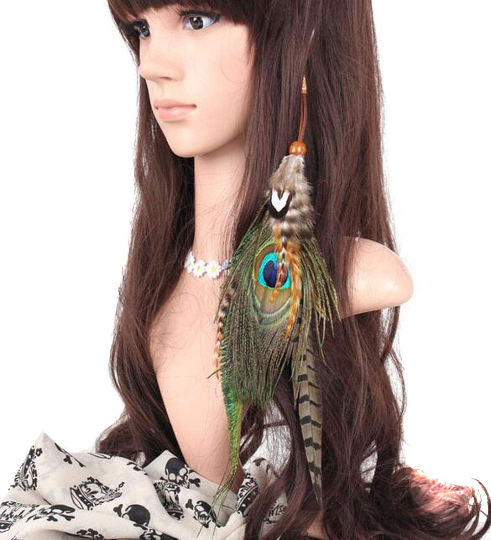 Boho Hippie Hair Extensions with Feather Clip Comb Hairpin Indian Feather Headdress Headdress DIY Accessories for Women Handmade